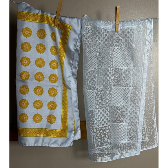 Blue Scarves Bundle of 2 Square Sheer Classic Preppy Feminine Womens - Picture 2 of 6